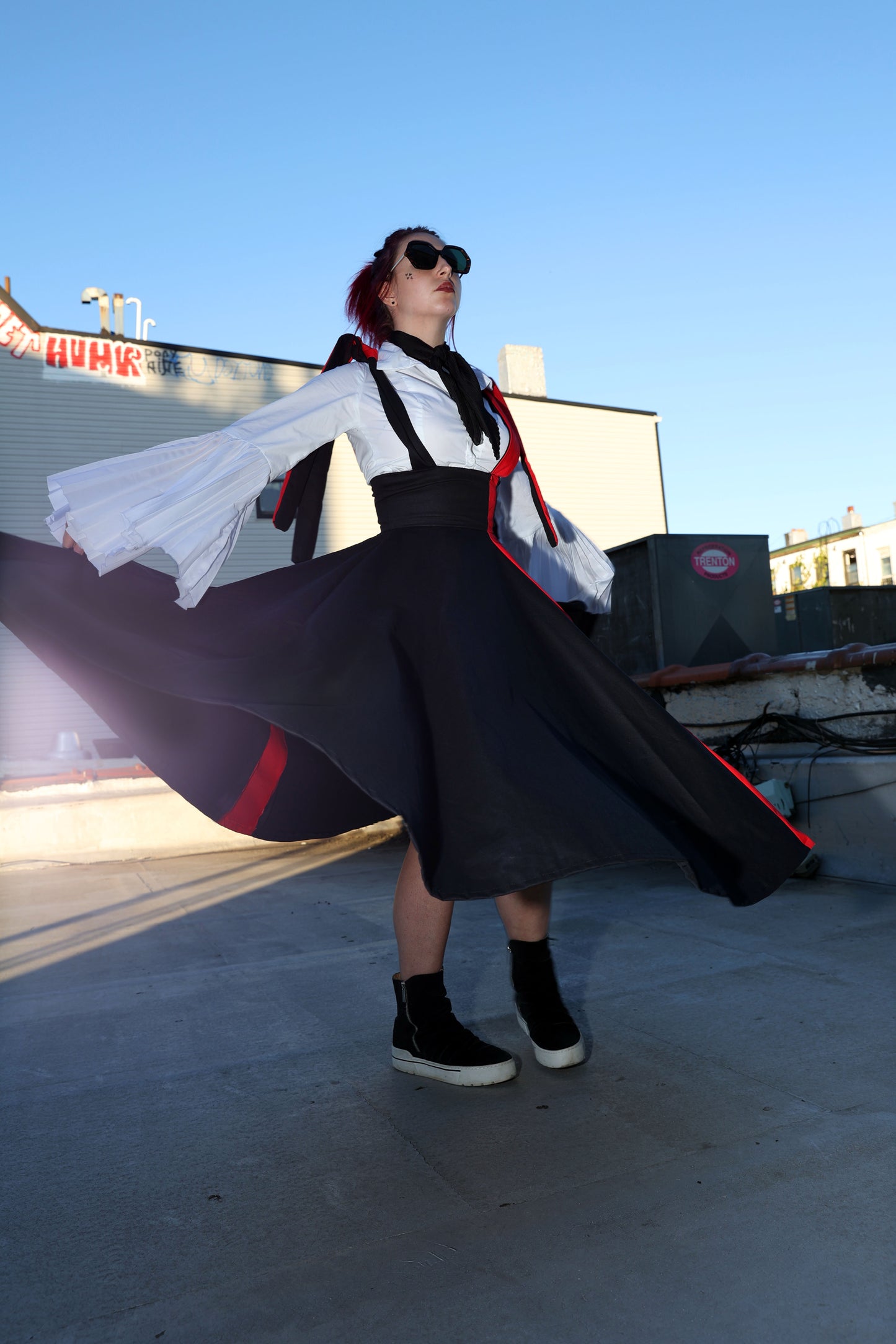 Circle Skirt with Shoulder Straps and Red Stripe