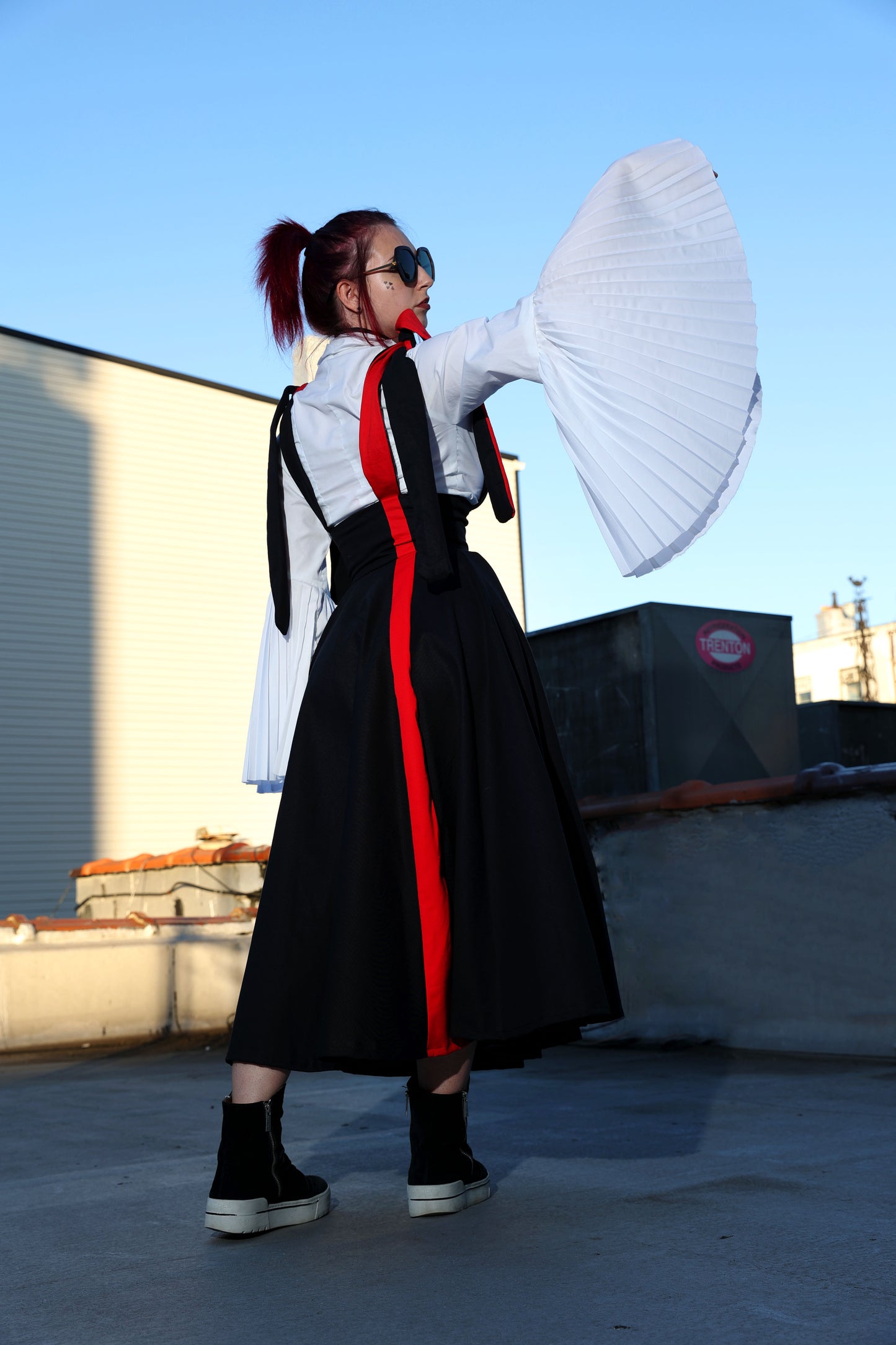 Circle Skirt with Shoulder Straps and Red Stripe