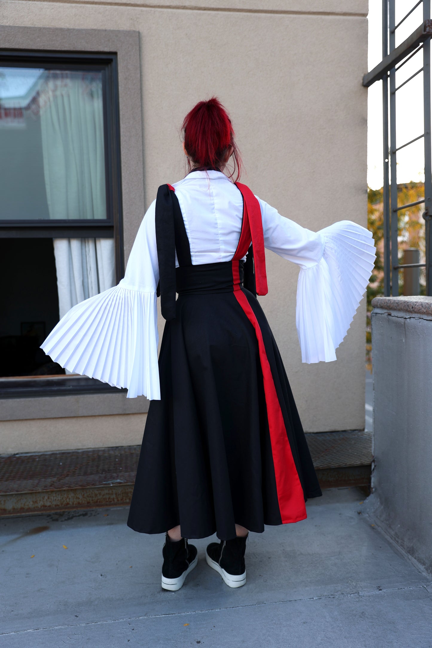 Circle Skirt with Shoulder Straps and Red Stripe