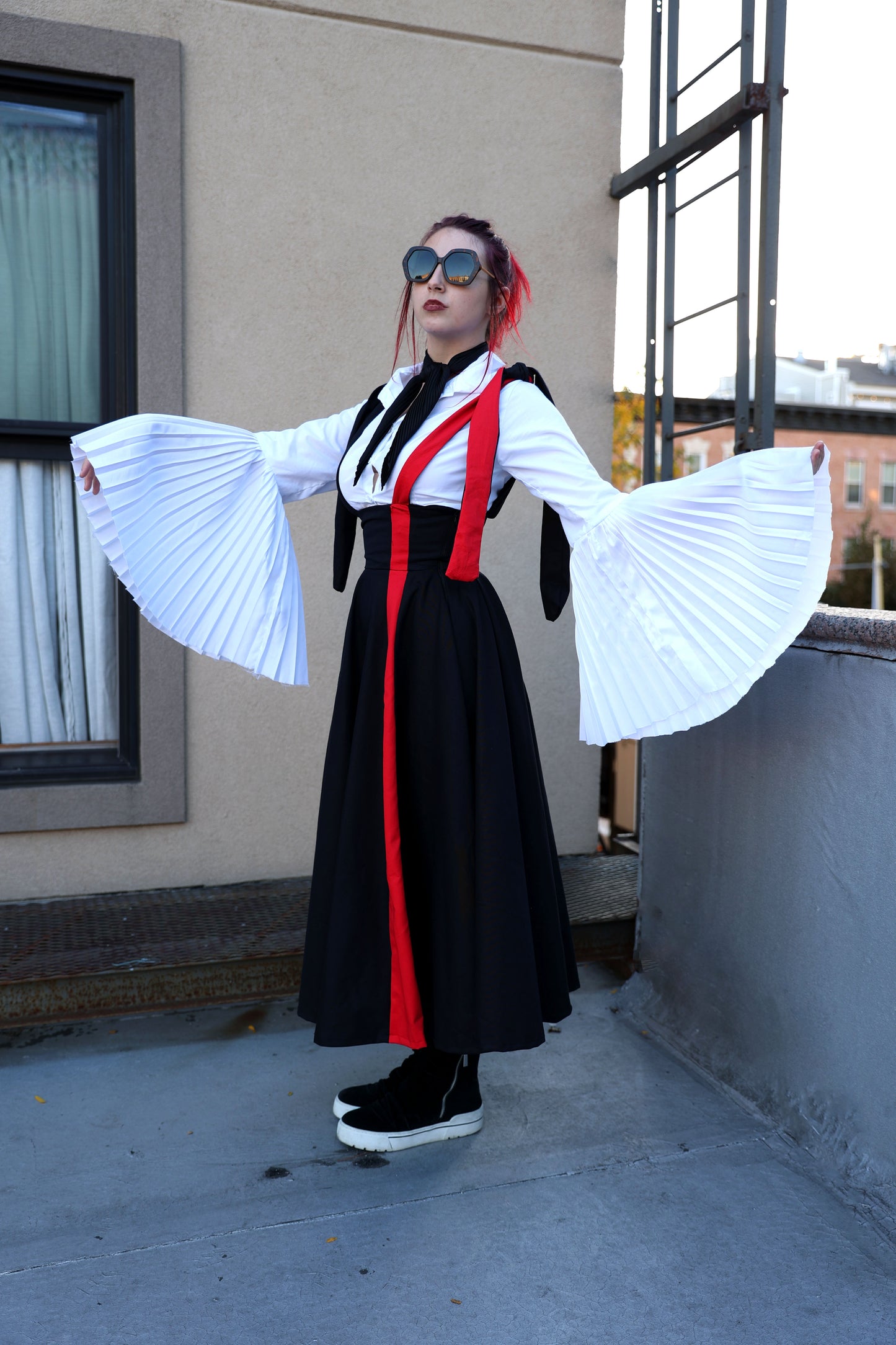 Circle Skirt with Shoulder Straps and Red Stripe