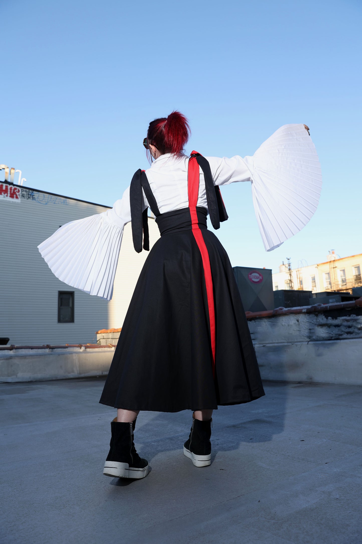 Circle Skirt with Shoulder Straps and Red Stripe