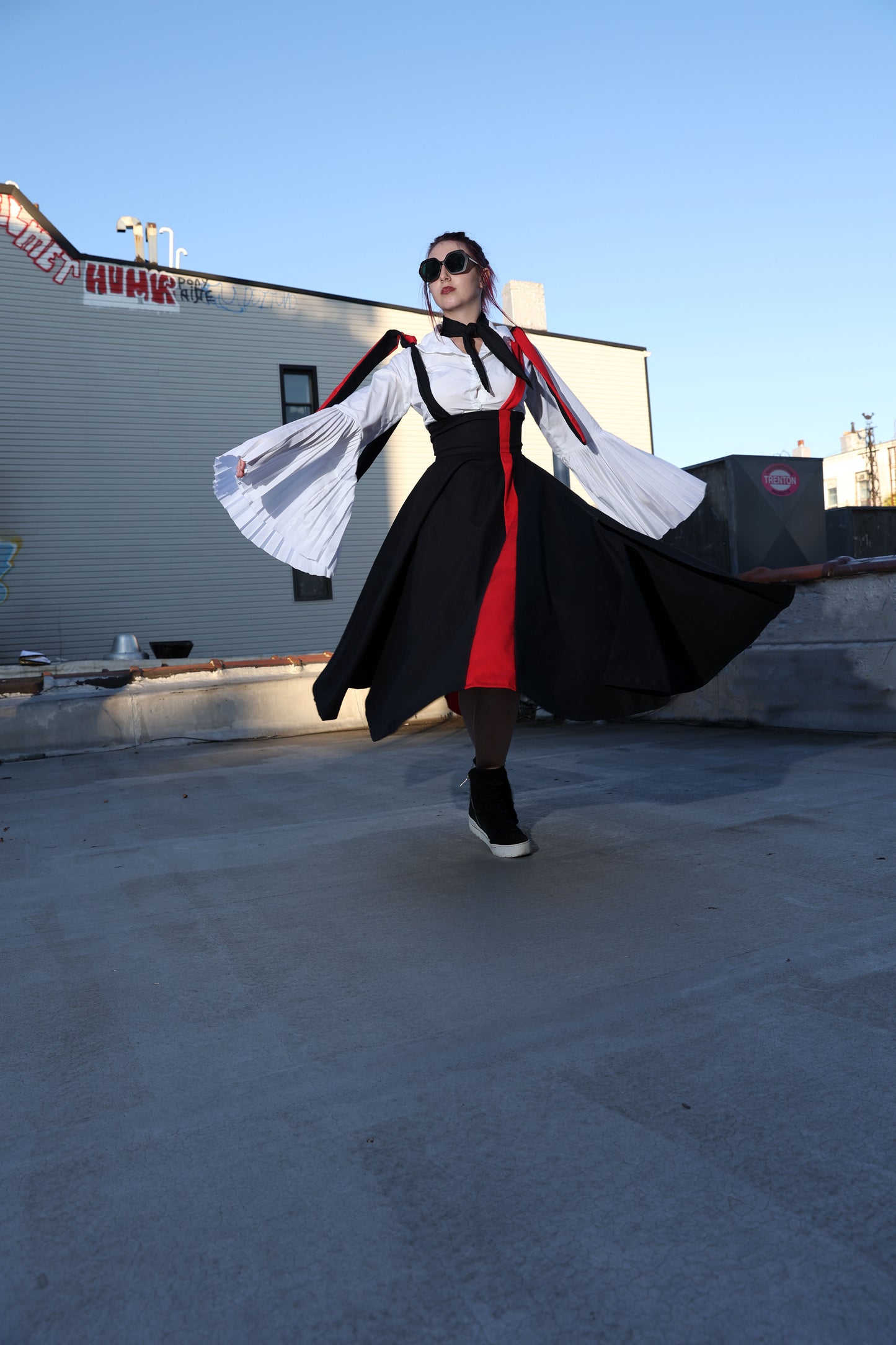 Circle Skirt with Shoulder Straps and Red Stripe