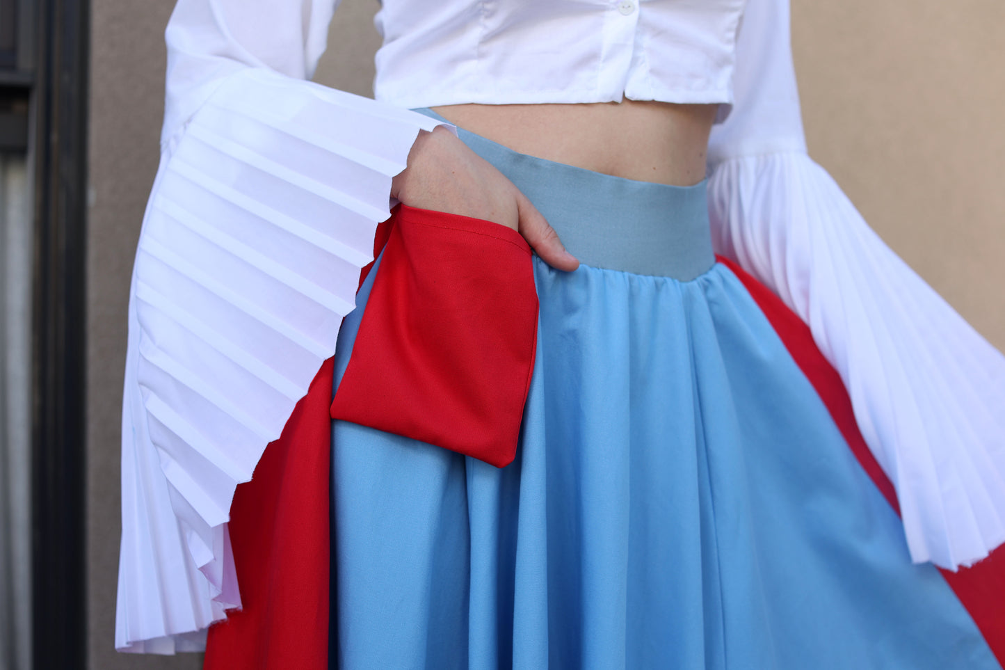 Blue Circle Skirt with Red Side Stripes and Pocket