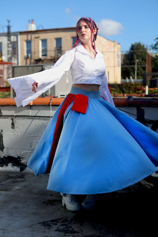 Blue Circle Skirt with Red Side Stripes and Pocket